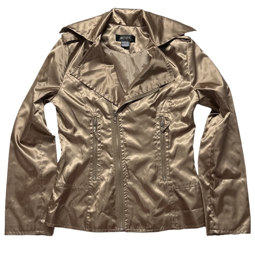 Y2K KOPA women's shiny gold lightweight collared zip up jacket, S.
